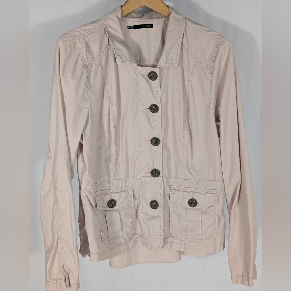 Maurices Light Pink Utility Jacket 100% Cotton Button Up Raw Ruffles Size XL